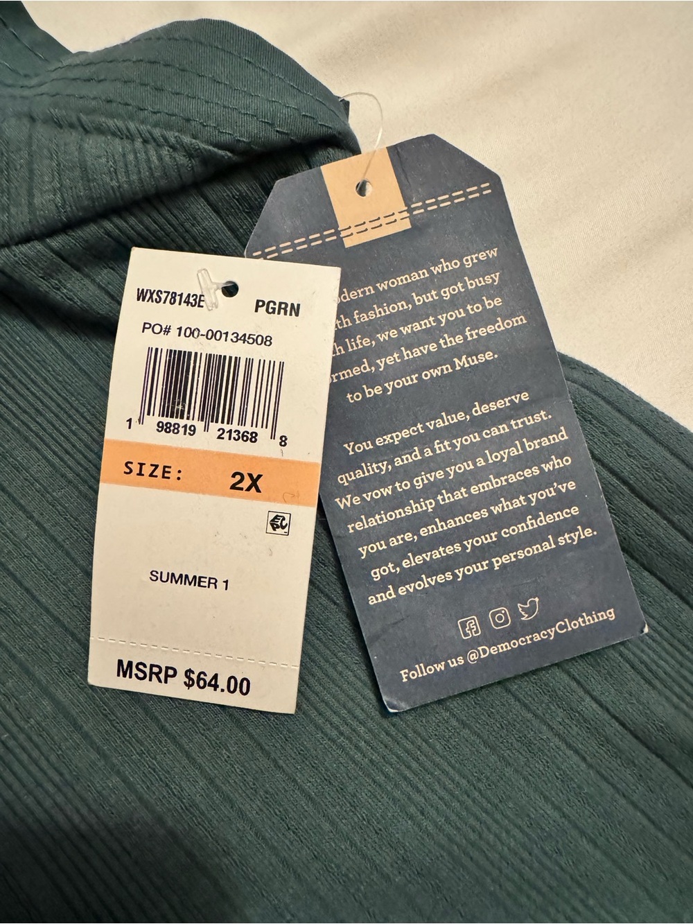 Democracy Teal Ribbed V-Neck Ruffle Sleeve Top - Picture 6 of 7